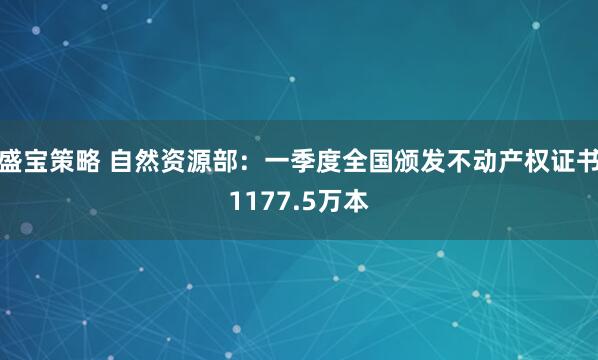 盛宝策略 自然资源部：一季度全国颁发不动产权证书1177.5万本
