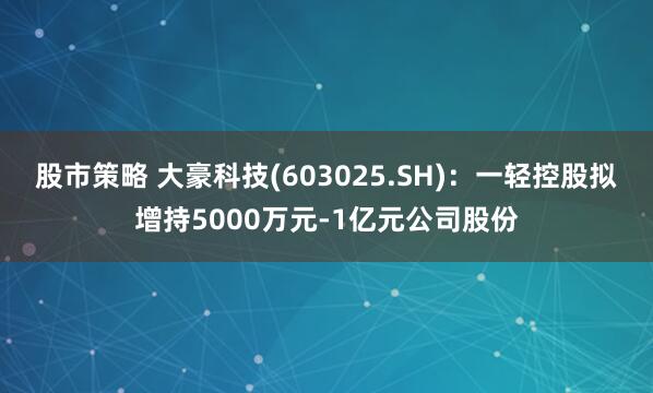 股市策略 大豪科技(603025.SH)：一轻控股拟增持5000万元-1亿元公司股份
