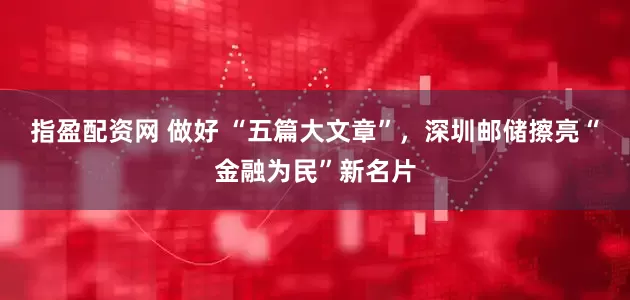 指盈配资网 做好 “五篇大文章”，深圳邮储擦亮“金融为民”新名片